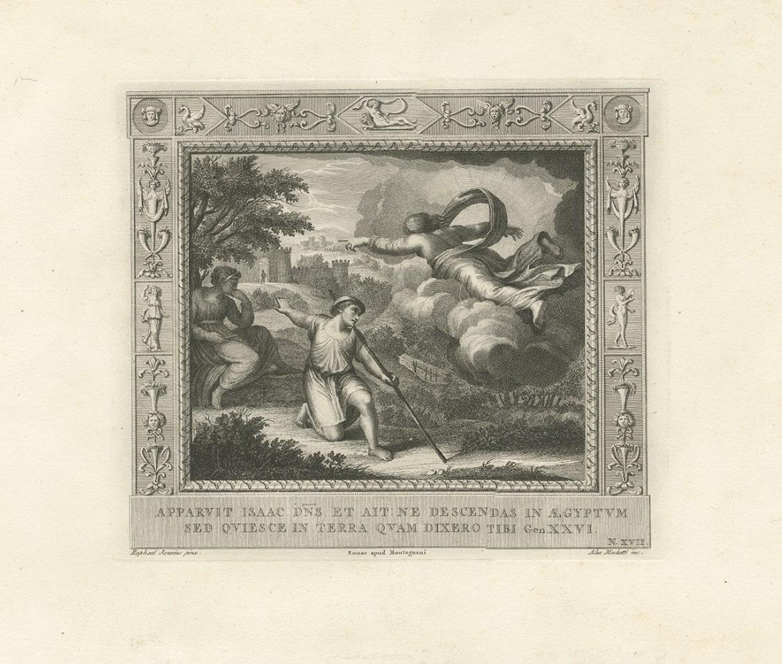 19th Century Antique Religion Print Depicts the Lord Appearing to Isaac, C.1850 For Sale
