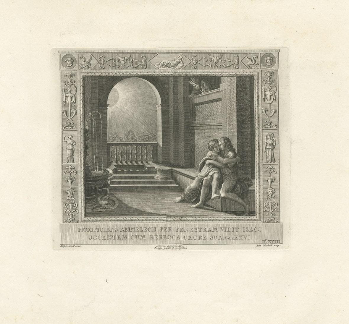 Papier Impression religieuse ancienne représentant le Seigneur Appearing à Isaac, vers 1850 en vente
