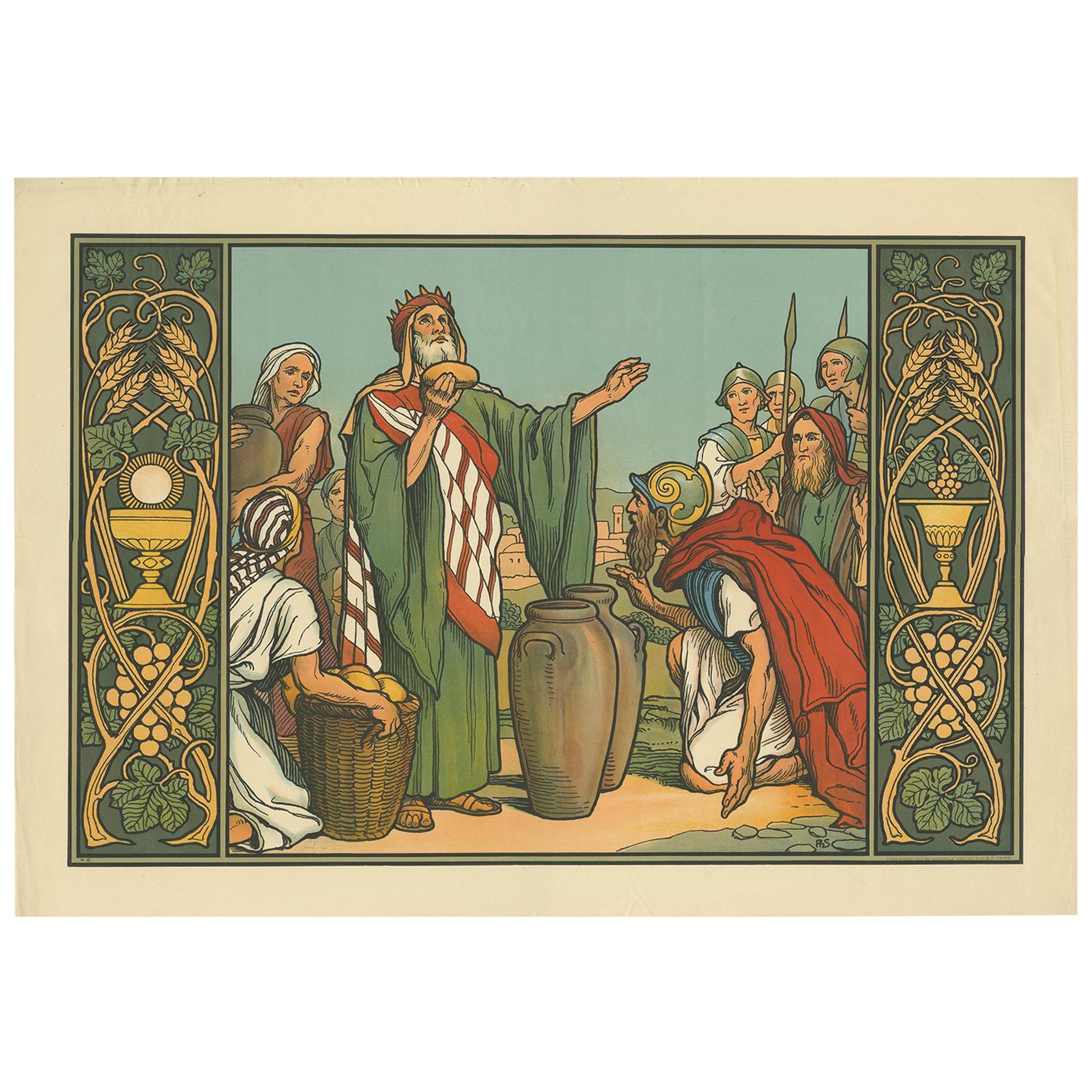 Antique Religion Print of Abraham Blessed by Melchizedek, 1913 For Sale