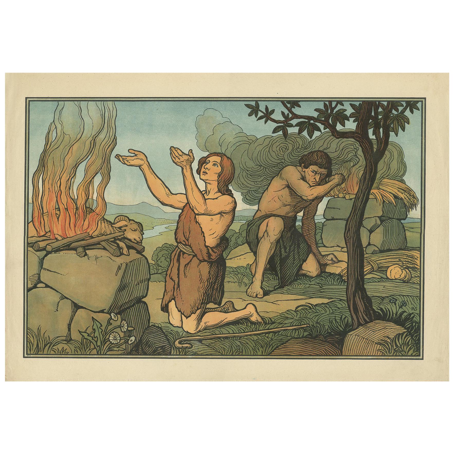 Antique Religion Print of Cain and Abel, 1913
