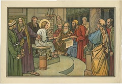 Antique Religion Print of Christ among the Scribes (1913)