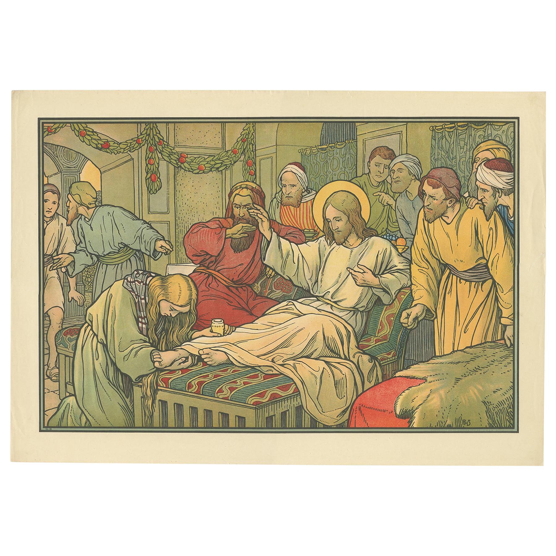 Antique Religion Print of Christ and the Penitent Sinners, 1913 For Sale