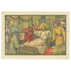 Antique Religion Print of Christ and the Penitent Sinners, 1913