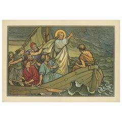 Impression religieuse ancienne du Christ au bord de la mer de Galilee, 1913