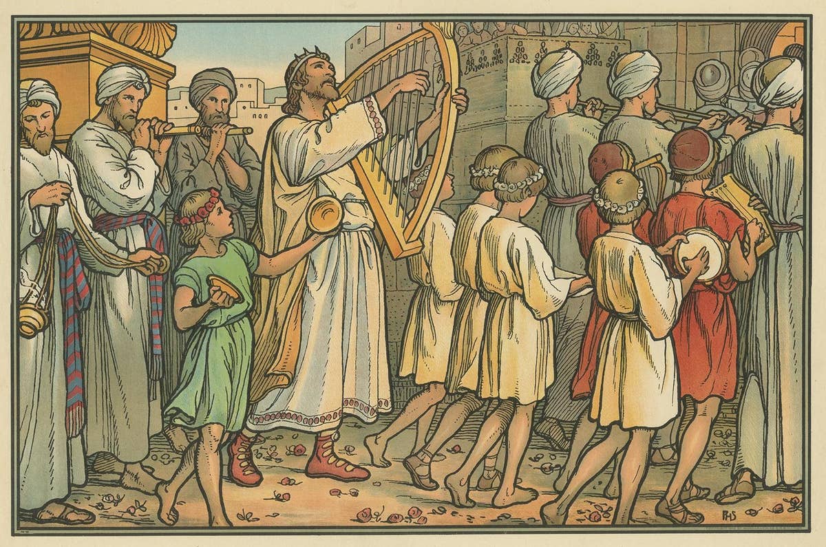 Antique Religion Print of David Dancing Before the Ark, 1913