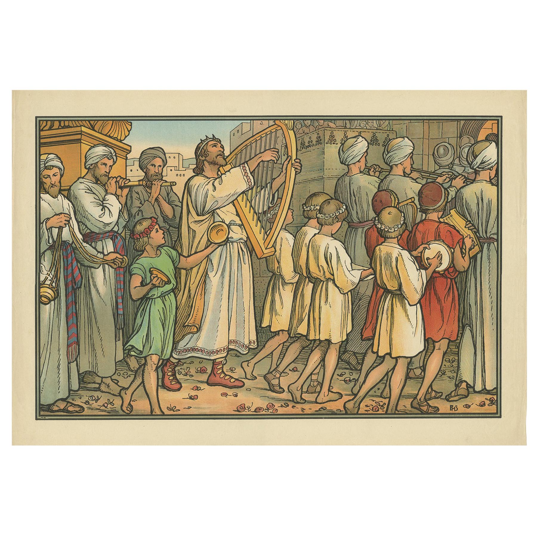 Antique Religion Print of David Dancing Before the Ark, 1913