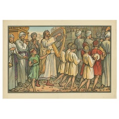 Stampa religiosa antica di David che danza davanti all'Arca, 1913