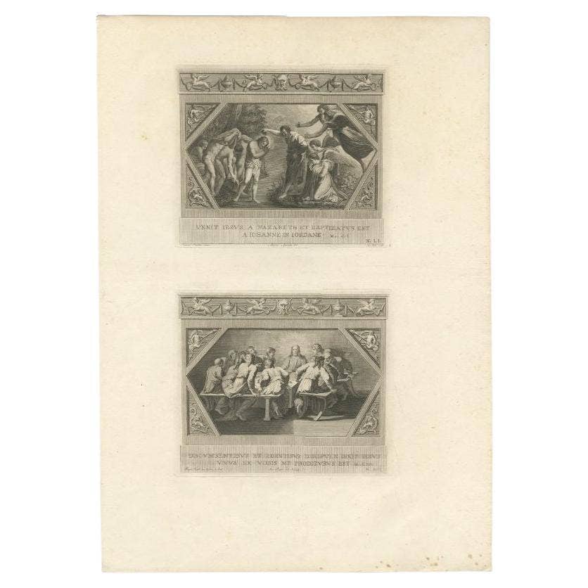 Antique Religion Print of God Appearing to Isaac and Isaac and Rebecca, c.1850
