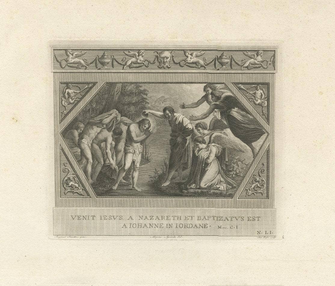 Antique Religion Print of God Appearing to Isaac and Isaac and Rebecca, c.1850
