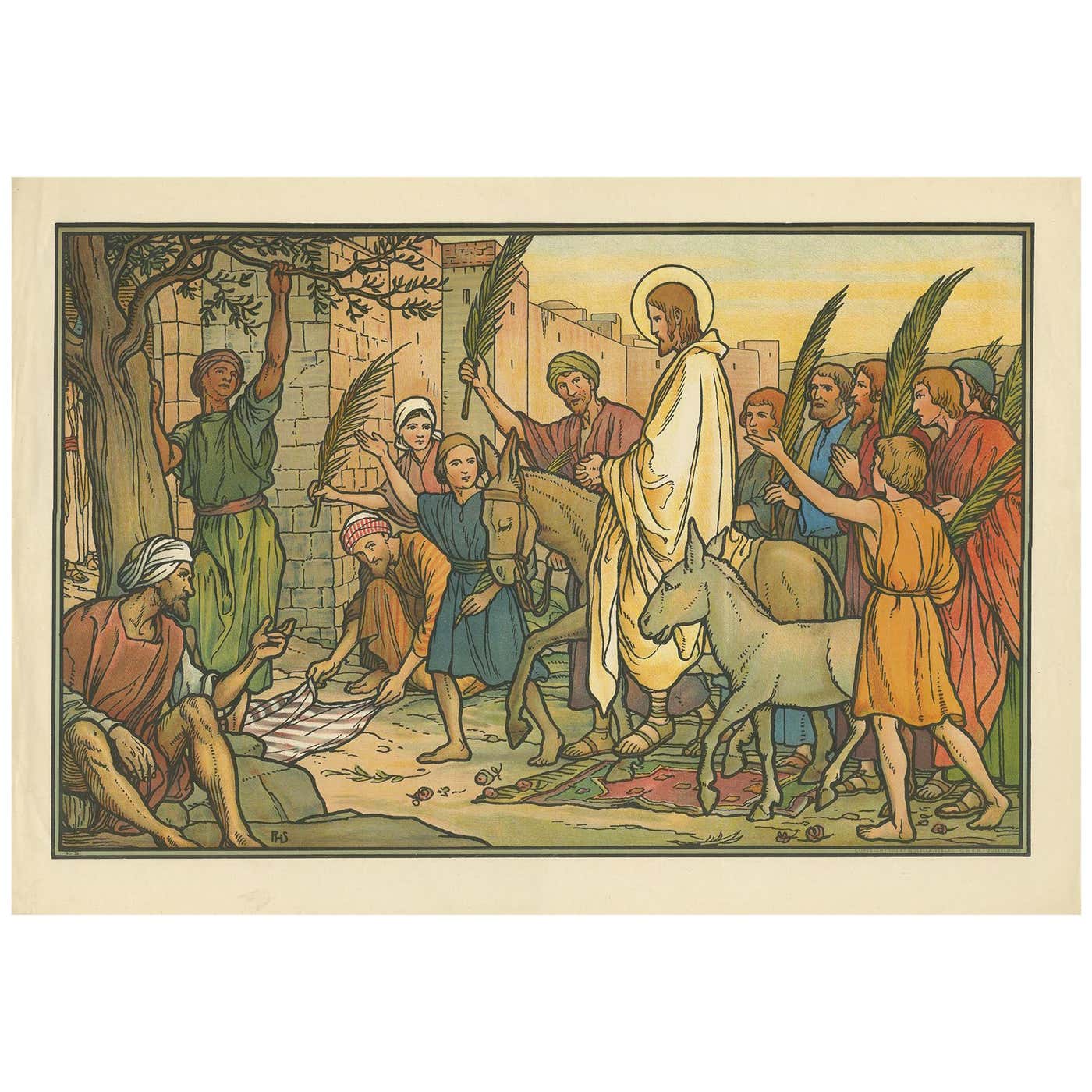 Antique Religion Print of Jesus' Entry into Jerusalem, '1913' For Sale ...