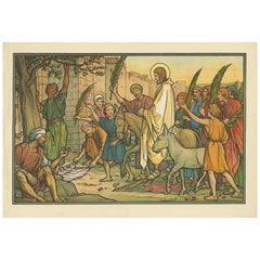 Antique Religion Print of Jesus' Entry into Jerusalem, '1913'