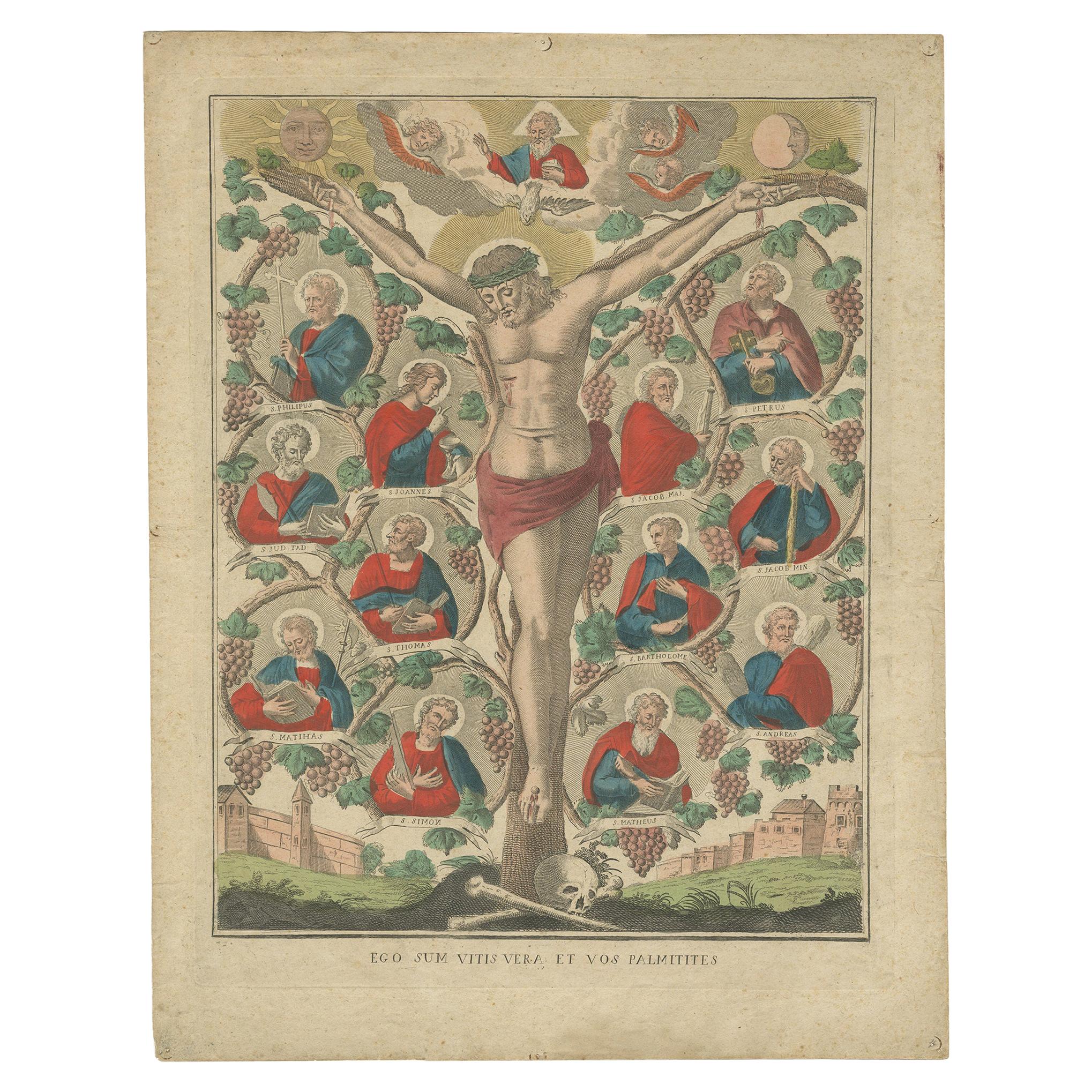 Antique Religion Print of John 15 the Vine and the Branches, 'circa 1800'