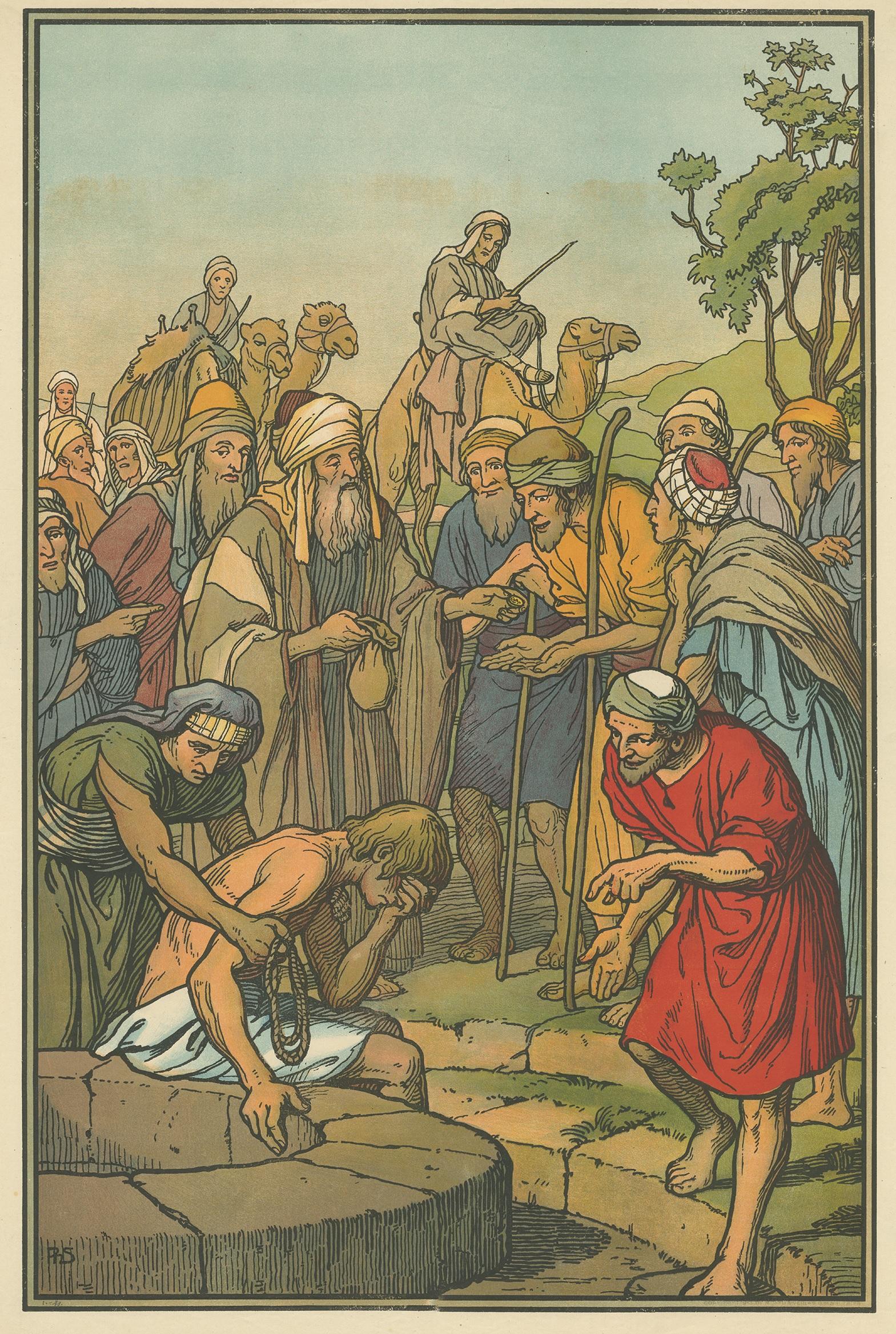 20th Century Antique Religion Print of Joseph Sold into Slavery (1913) For Sale