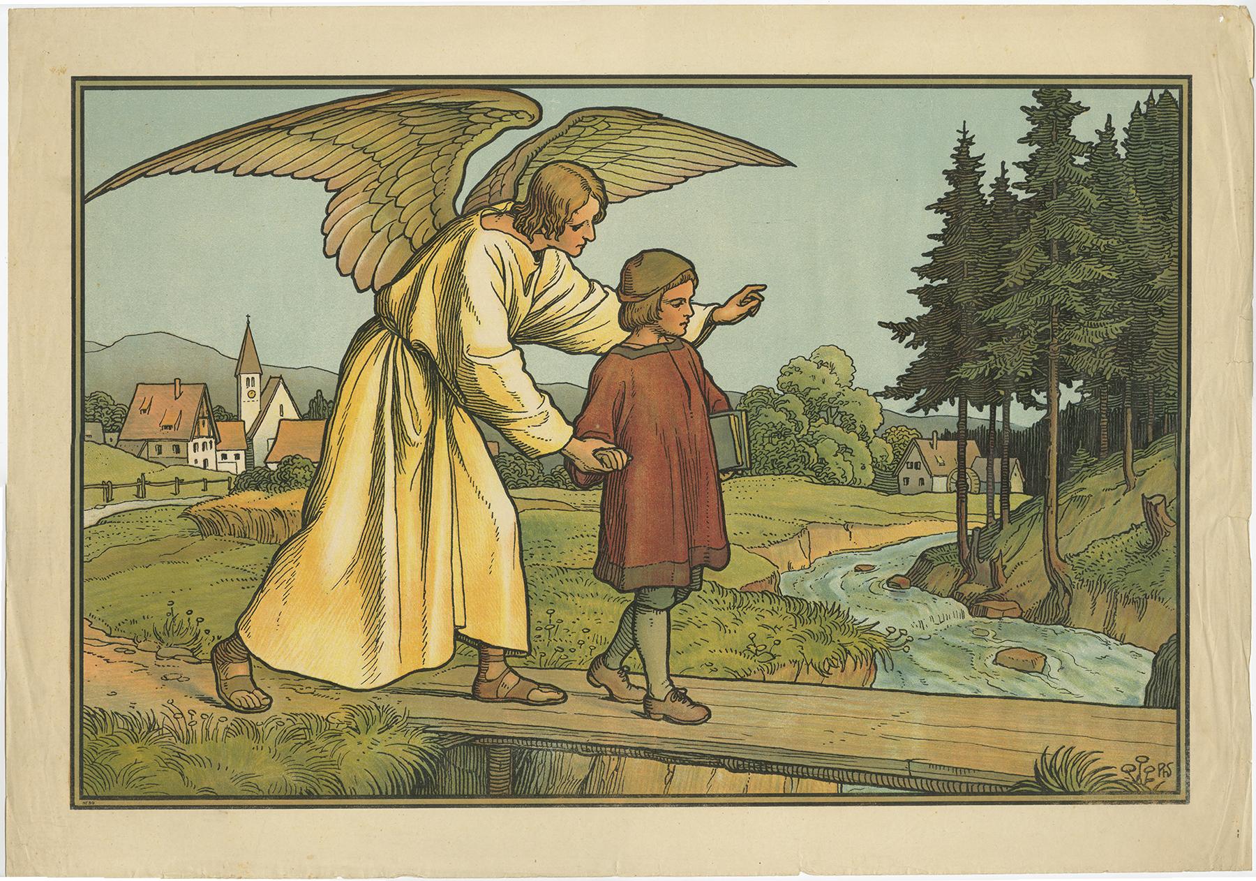 Antique Religion Print of Joseph's Dream, 1913 In Good Condition For Sale In Langweer, NL