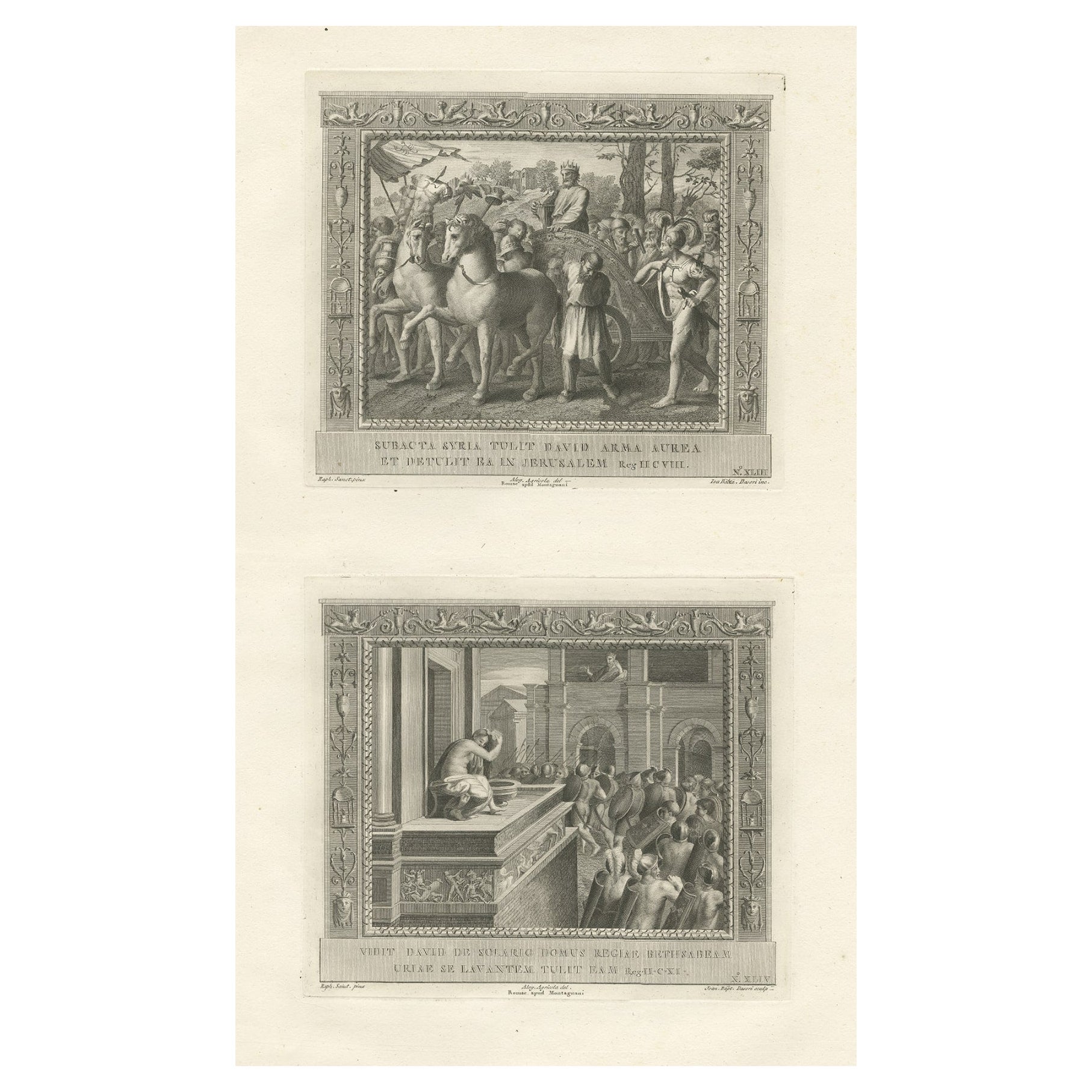Impression religieuse ancienne du roi David, ayant délaissé la Syrie, vers 1850
