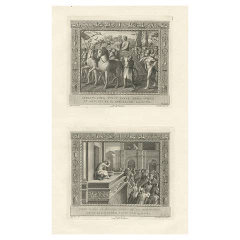 Antique Religion Print of King David, Having Subdued Syria, C.1850