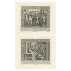 Impression religieuse ancienne du roi David, ayant délaissé la Syrie, vers 1850