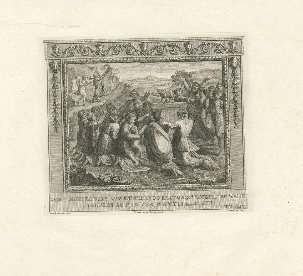 19th Century Antique Religion Print of Moses on Mount Sinai Receiving the Stone Tablets For Sale