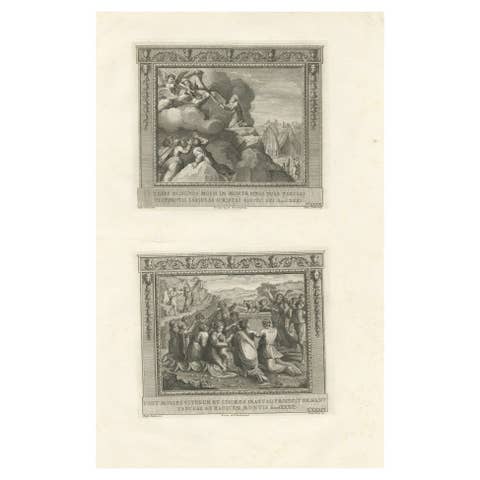 Antique Religion Print of Moses on Mount Sinai Receiving the Stone Tablets