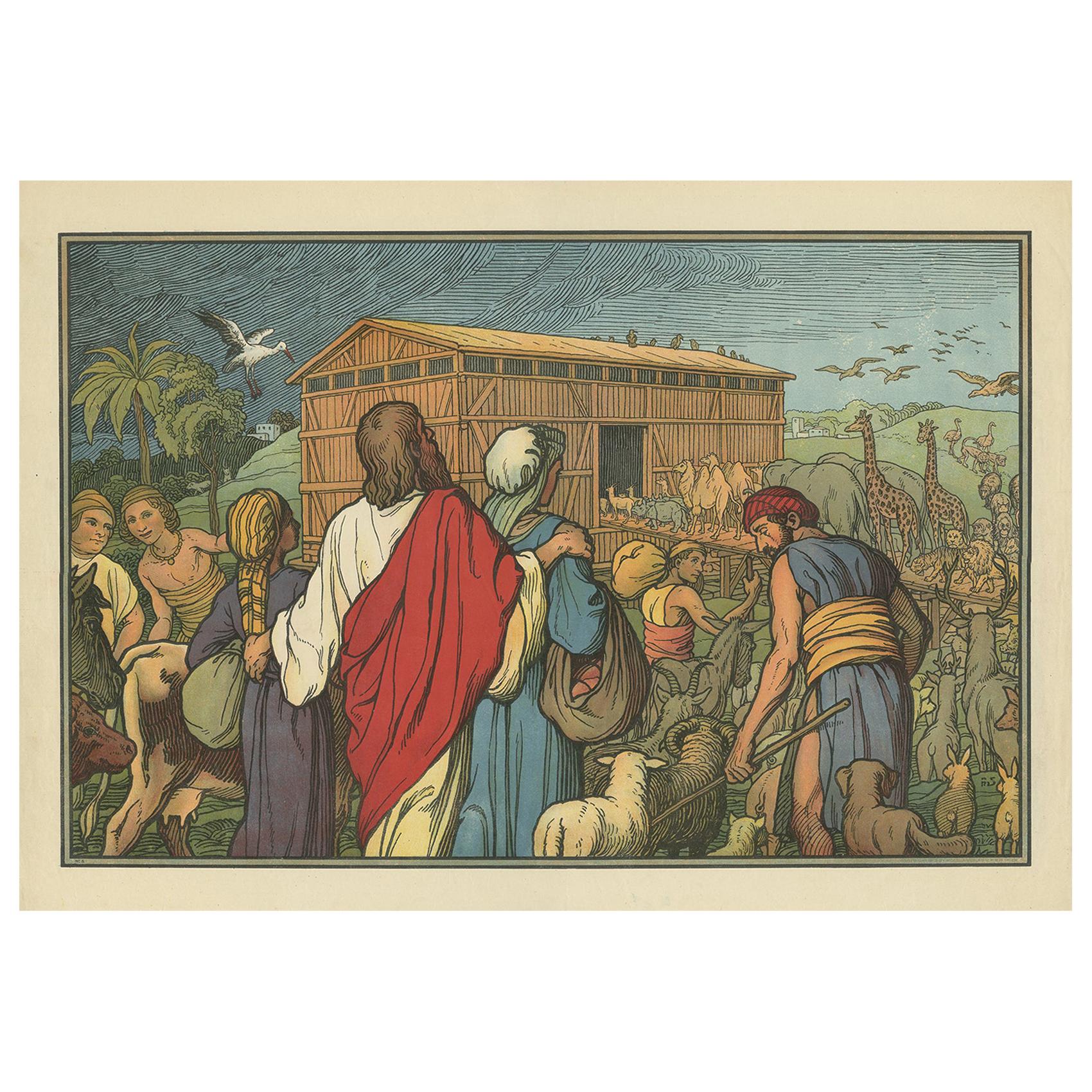 Antique Religion Print of Noah's Ark, 1913 For Sale