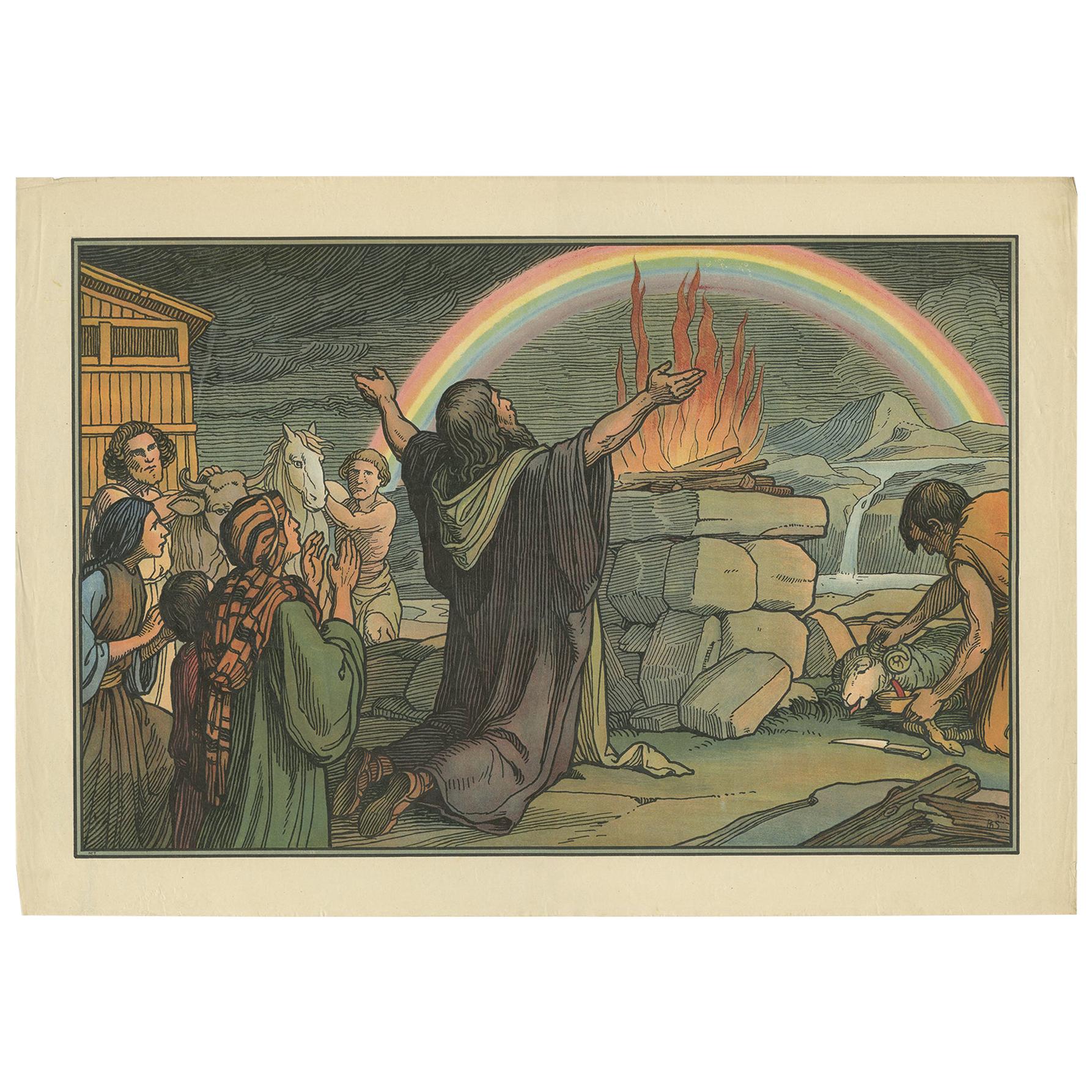 Antique Religion Print of Noah's Offering, 1913