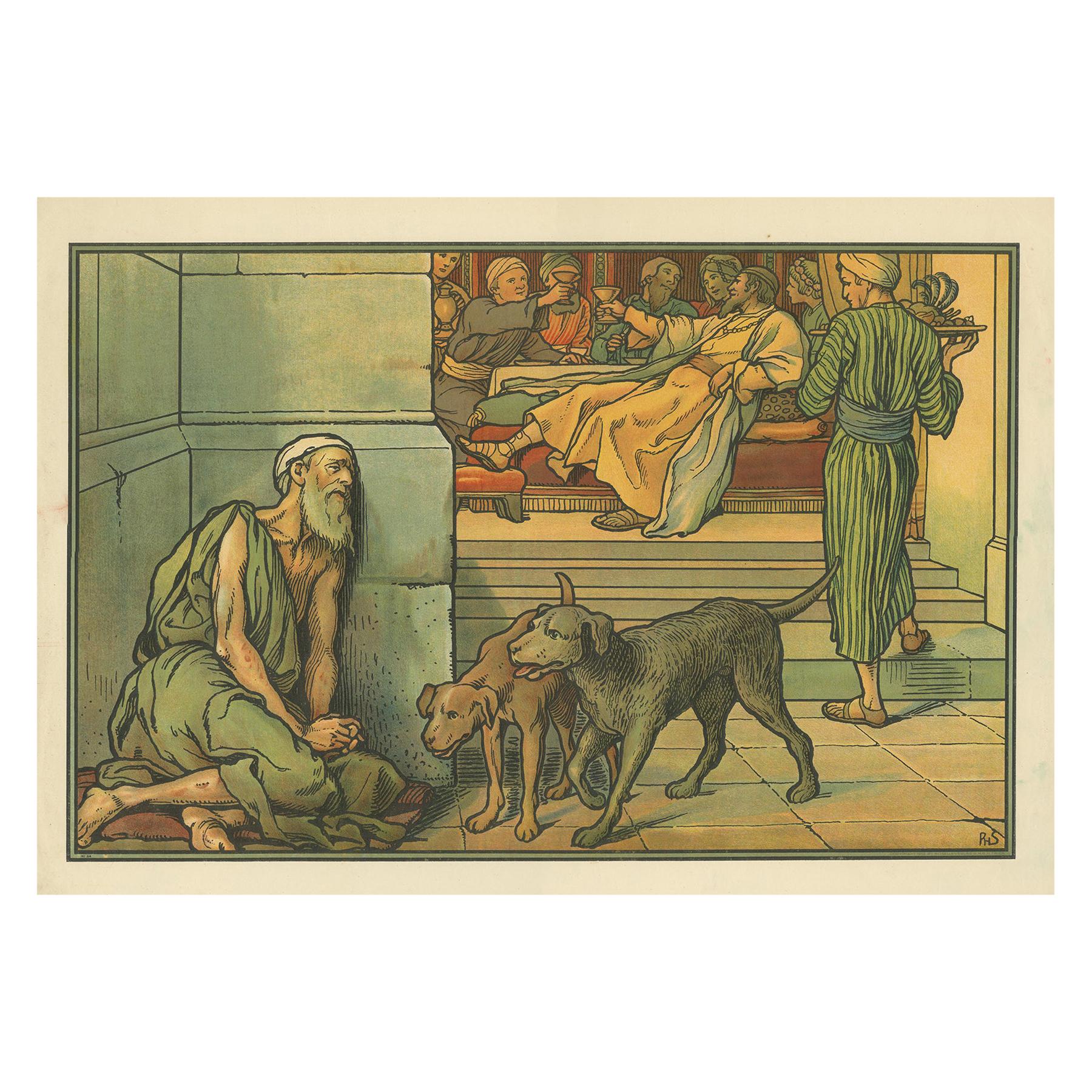 Antique Religion Print of Poor Lazarus, 1913 For Sale
