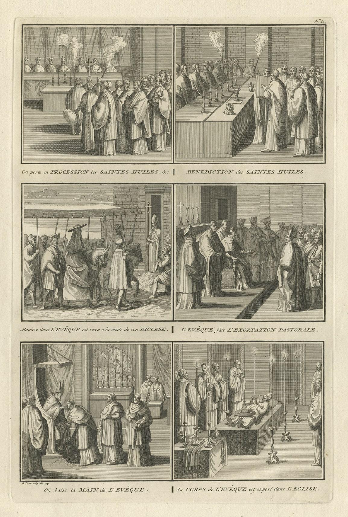 Antique Religion Print of Six Roman Catholic Habits, Rituals, Ceremonies, 1723 In Good Condition For Sale In Langweer, NL