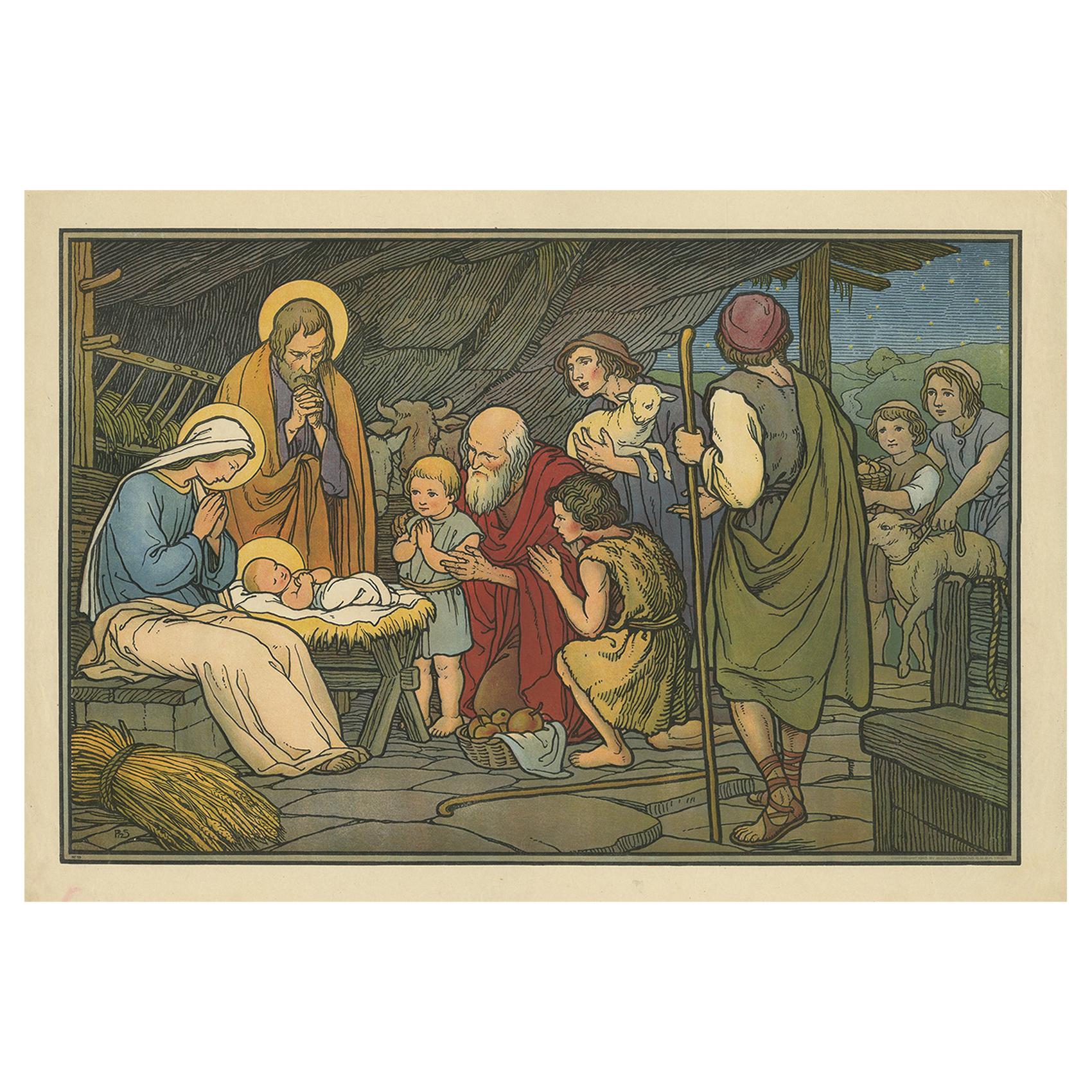 Antique Religion Print of the Adoration of the Shepherds '1913'