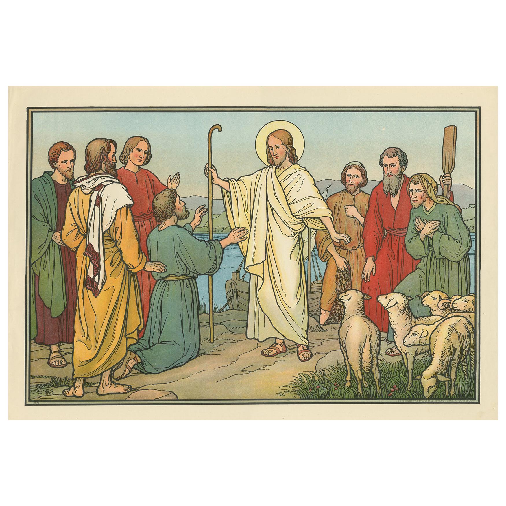 Antique Religion Print of the Appearance of Jesus '1913' For Sale