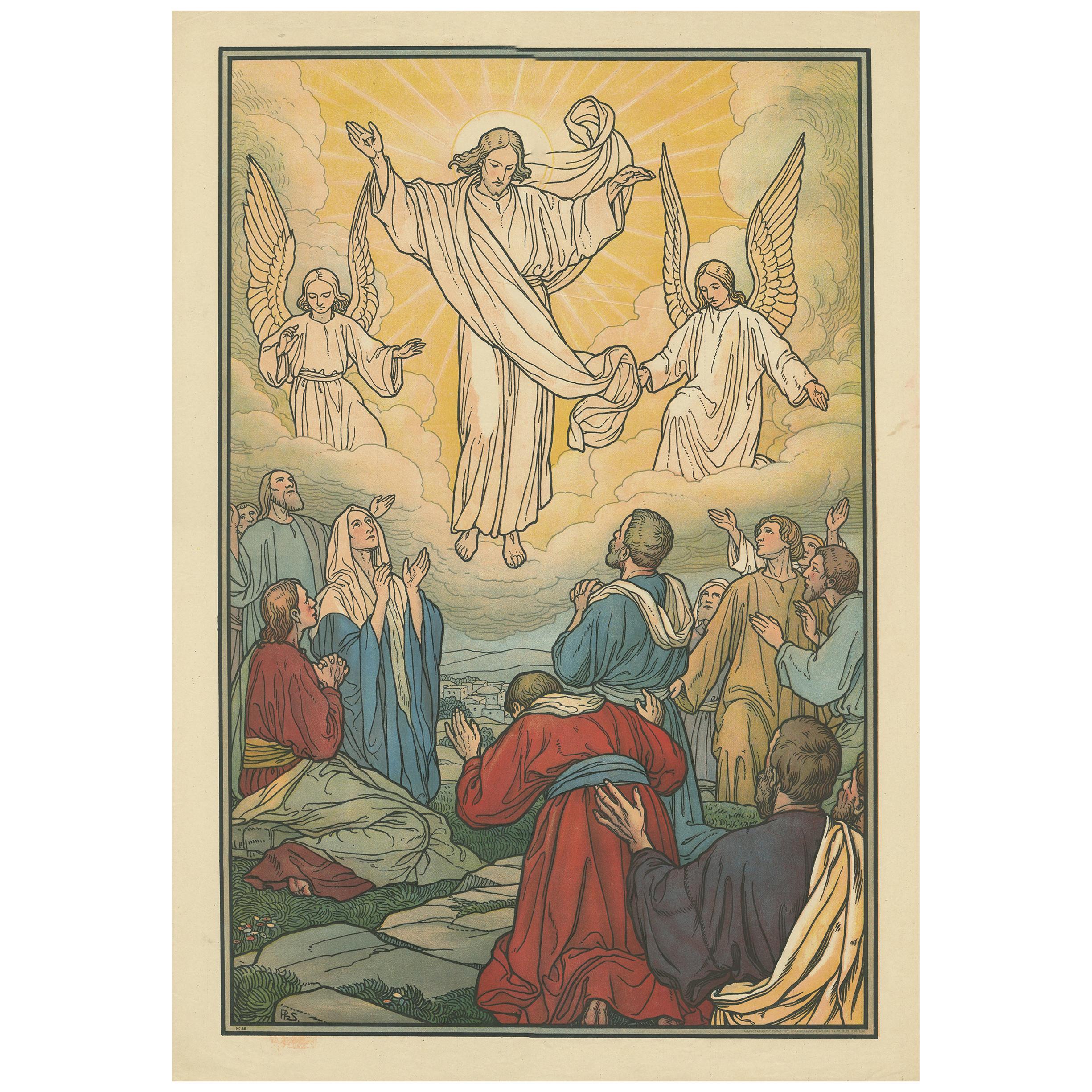 Antique Religion Print of Moses and the Burning Bush, 1913 For Sale at