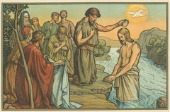 Antique Religion Print of the Baptism of Jesus, 1913