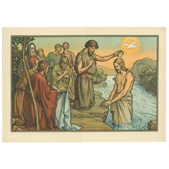 Antique Religion Print of the Baptism of Jesus, 1913