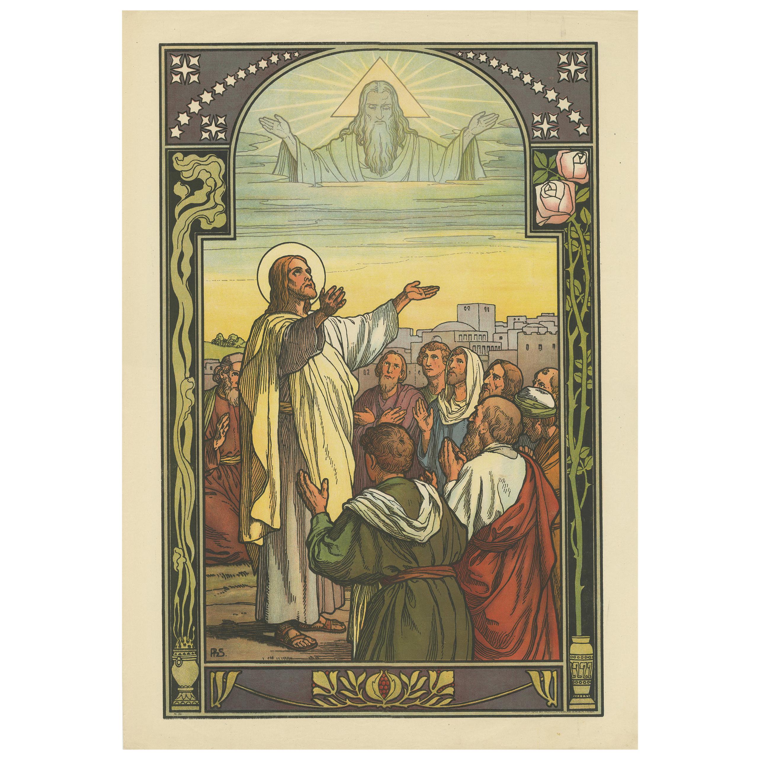 Antique Religion Print of the Blessing of Christ, 1913 For Sale