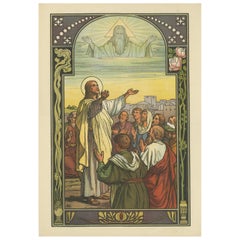Impression religieuse ancienne du baptême du Christ, 1913