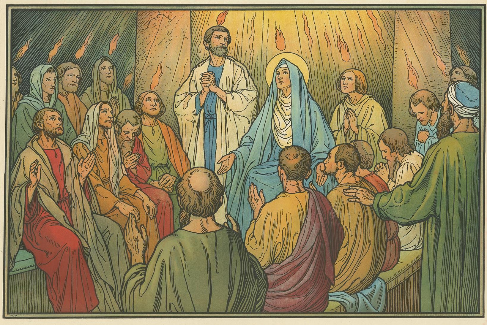 Impression religieuse ancienne de l'Évangile du Saint-Esprit, 1913 Bon état - En vente à Langweer, NL