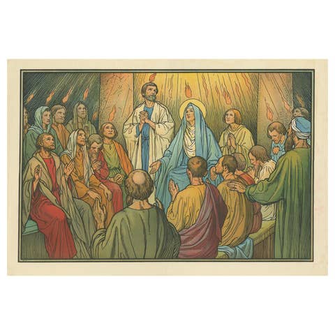 Antique Religion Print of the Descent of the Holy Spirit, 1913