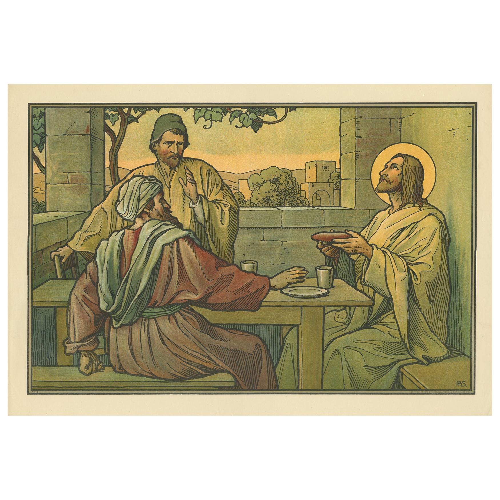 Antique Religious Print 'No. 40' The Disciples of Emmaus, circa 1840