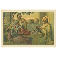 Antique Religion Print of the Disciples of Emmaus '1913'