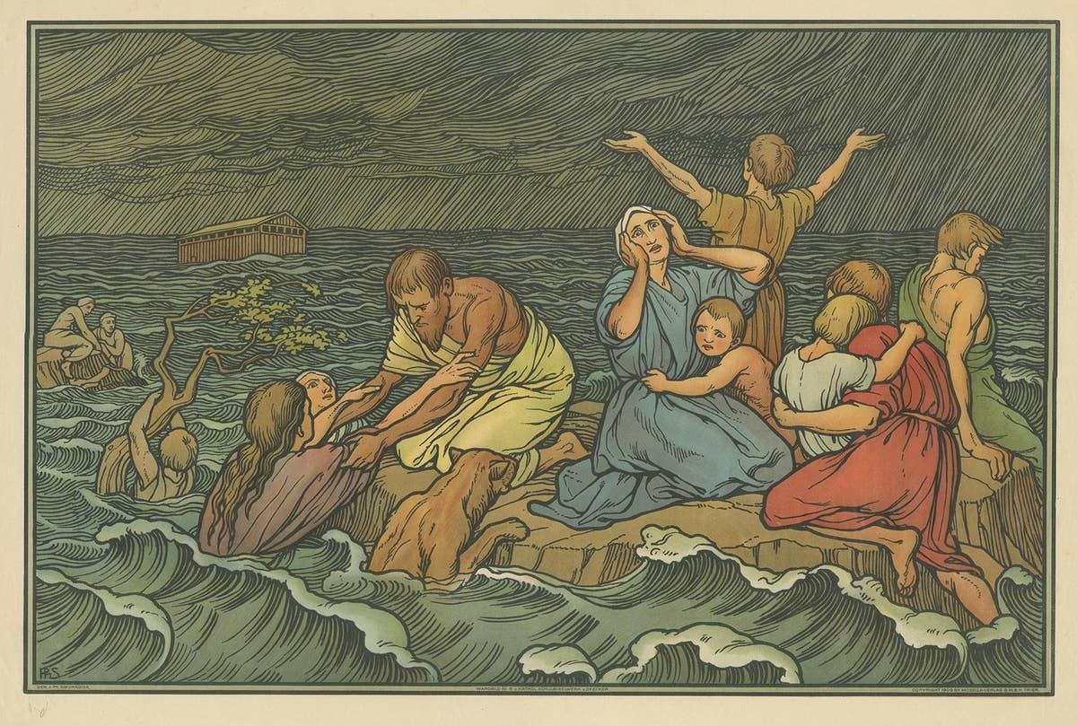 Antique Religion Print of the Flood or Deluge '1913'
