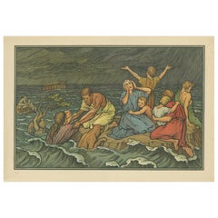 Stampa religiosa antica del Diluvio o diluvio "1913
