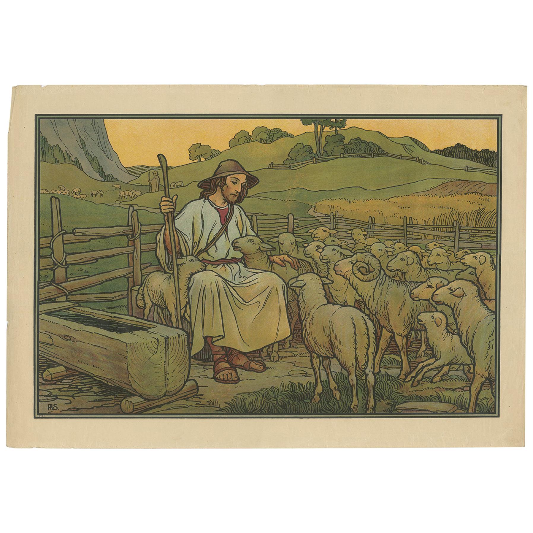 Antique Religion Print of the Good Shepherd, '1913'