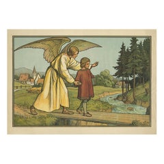 Antique Religion Print of the Guardian Angel '1913'