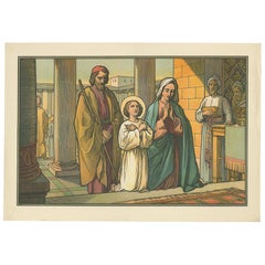 Antique Religion Print of the Holy Family in a Temple, 1913