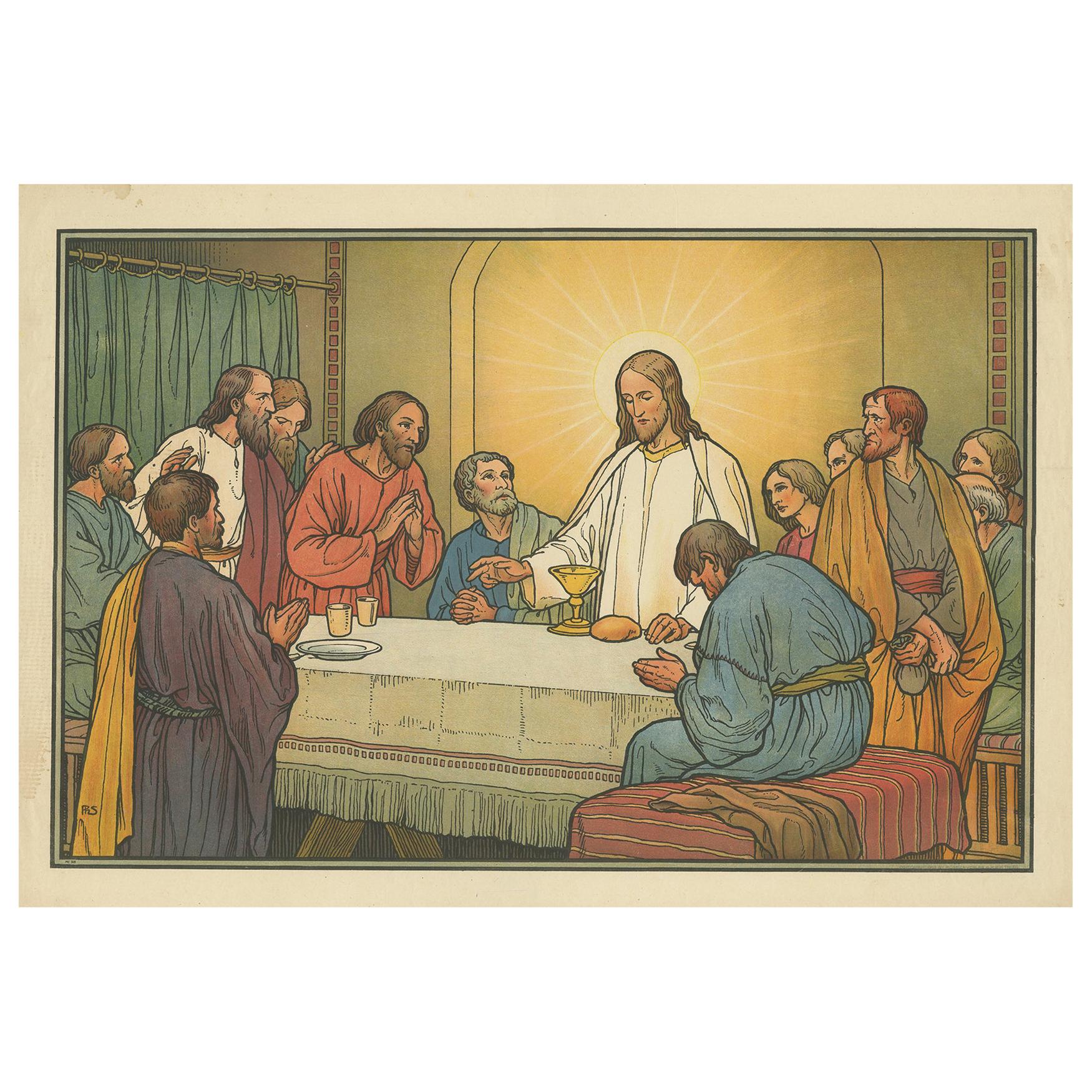 Antique Religion Print of the Last Supper, '1913'