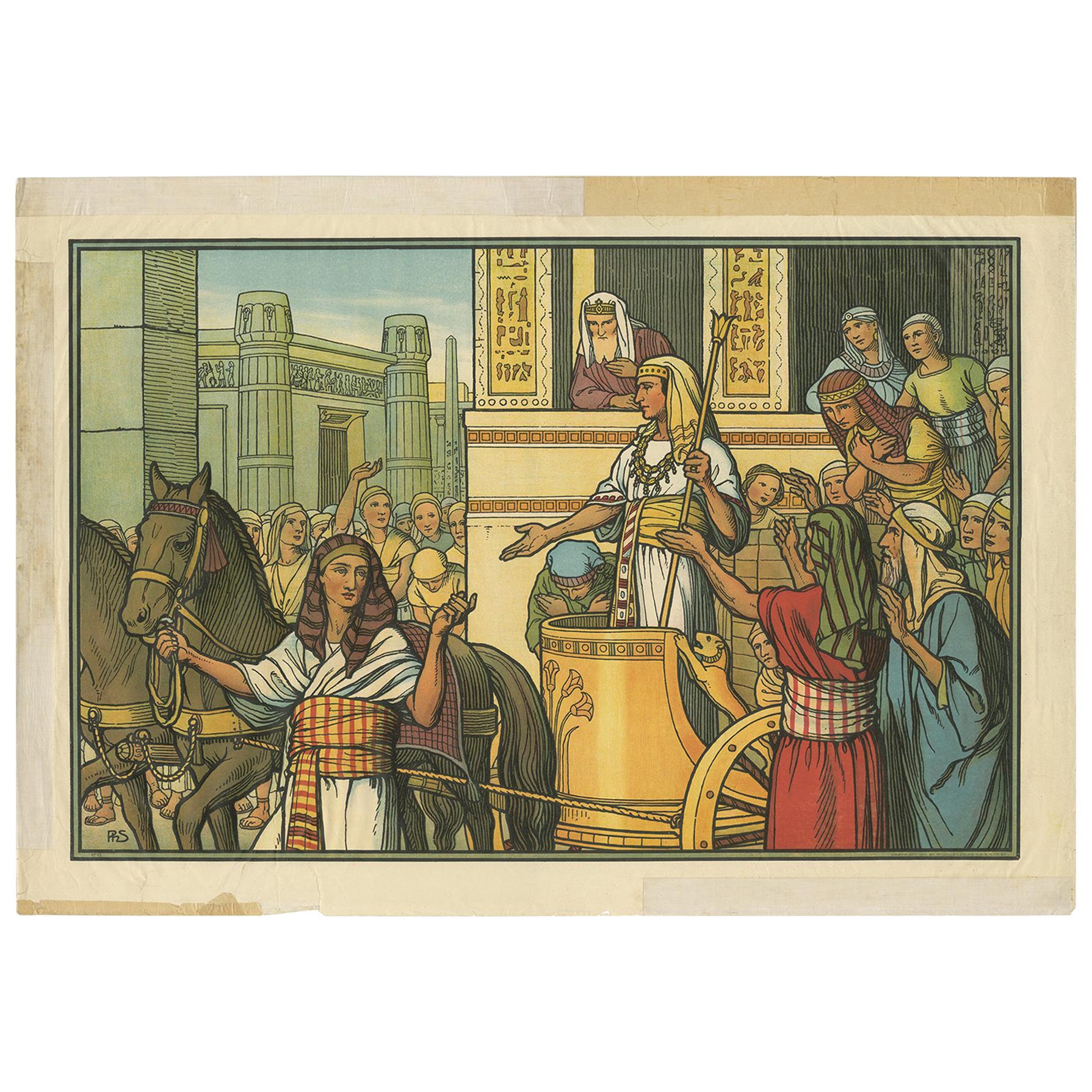 Antique Religion Print of the Pharaoh and Israelites, 1913