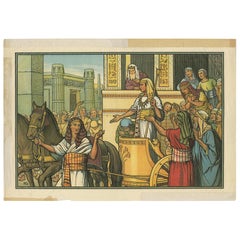 Antique Religion Print of the Pharaoh and Israelites, 1913