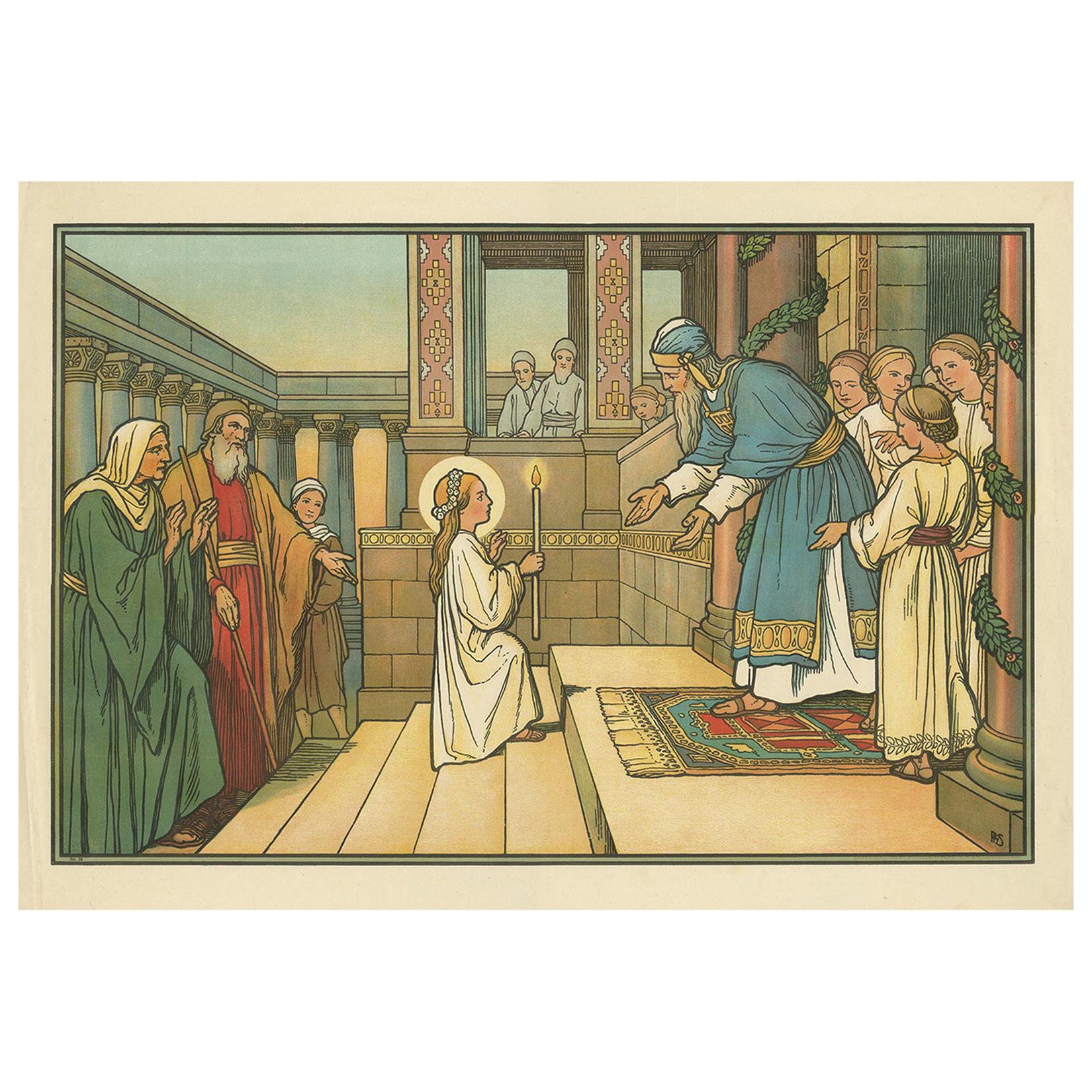 Impression religieuse ancienne de la présentation de Marie (1913)