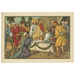 Antique Religion Print of the Raising of the Son of the Widow of Nain, 1913