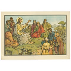 Antique Religion Print of the Sermon on the Mount, 1913