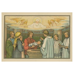 Used Religion Print of the Seven Sacraments, Baptism, 1913